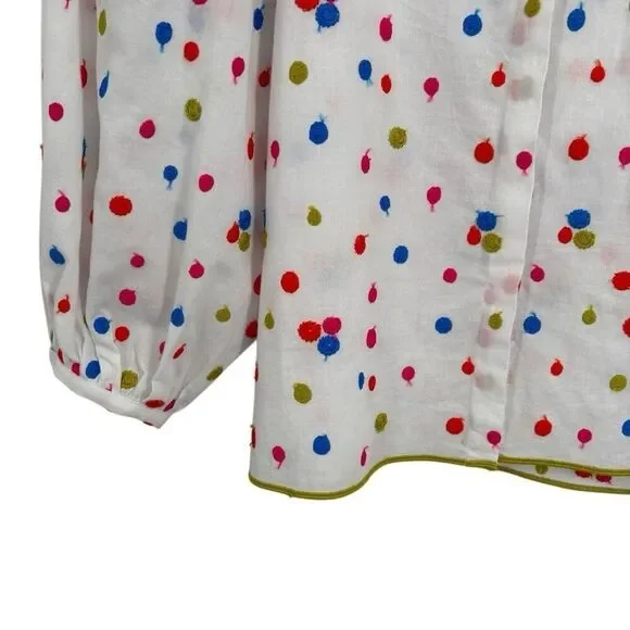 Vilagallo Puff‎ Sleeve Button Front Shirt White/Multi Embroidered Polka Dots 40 - Picture 4 of 10